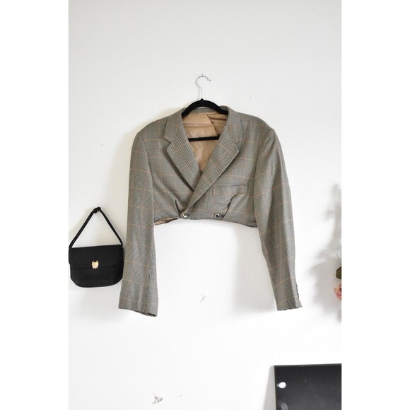 Medium Jackets & Blazers - cropped Mens blazer Somans M Cashmere Brown Plaid Boxy Office Chic